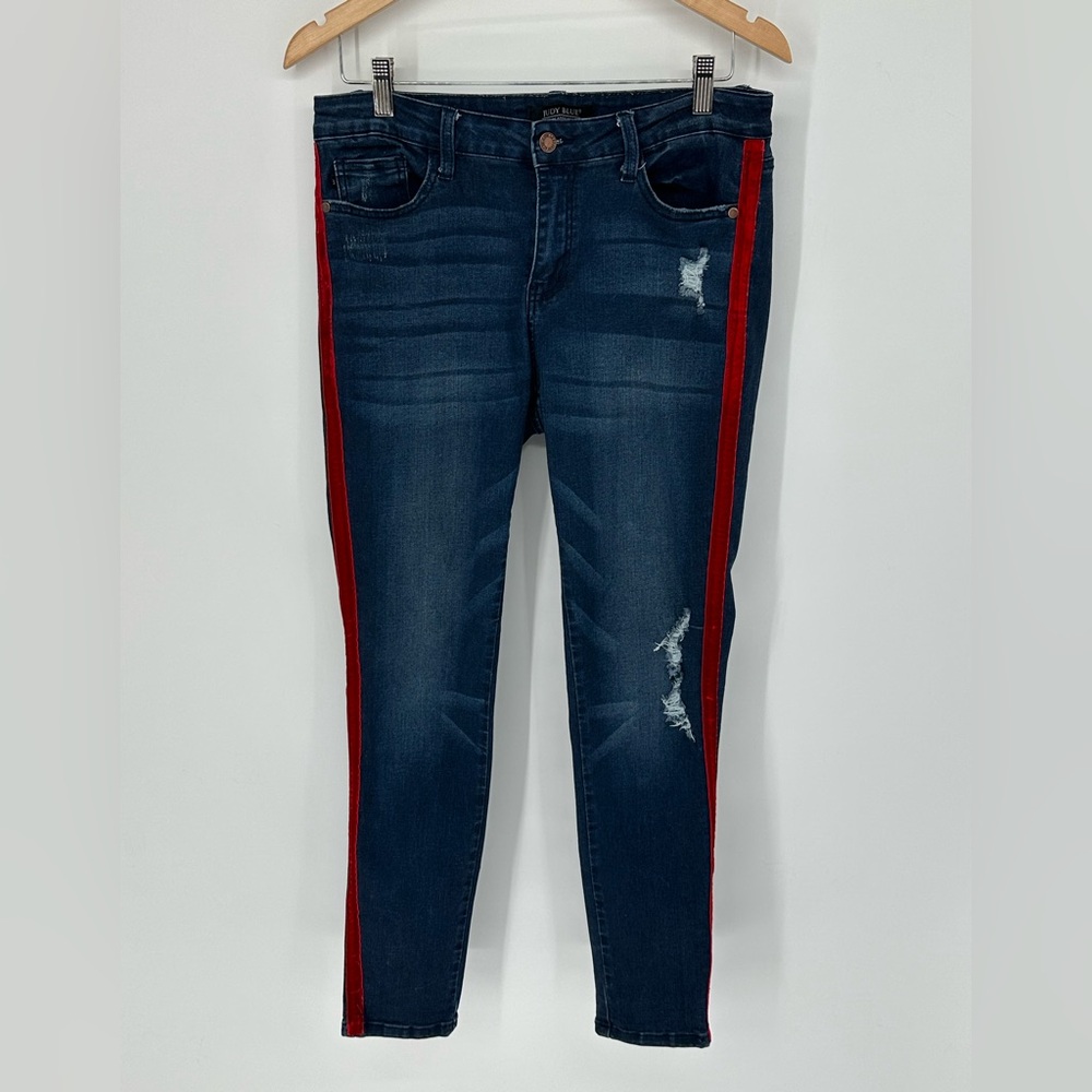 Judy Blue Jeans Women's Sz 11/30 Skinny Fit Stretch Denim Red Velvet Side Stripe